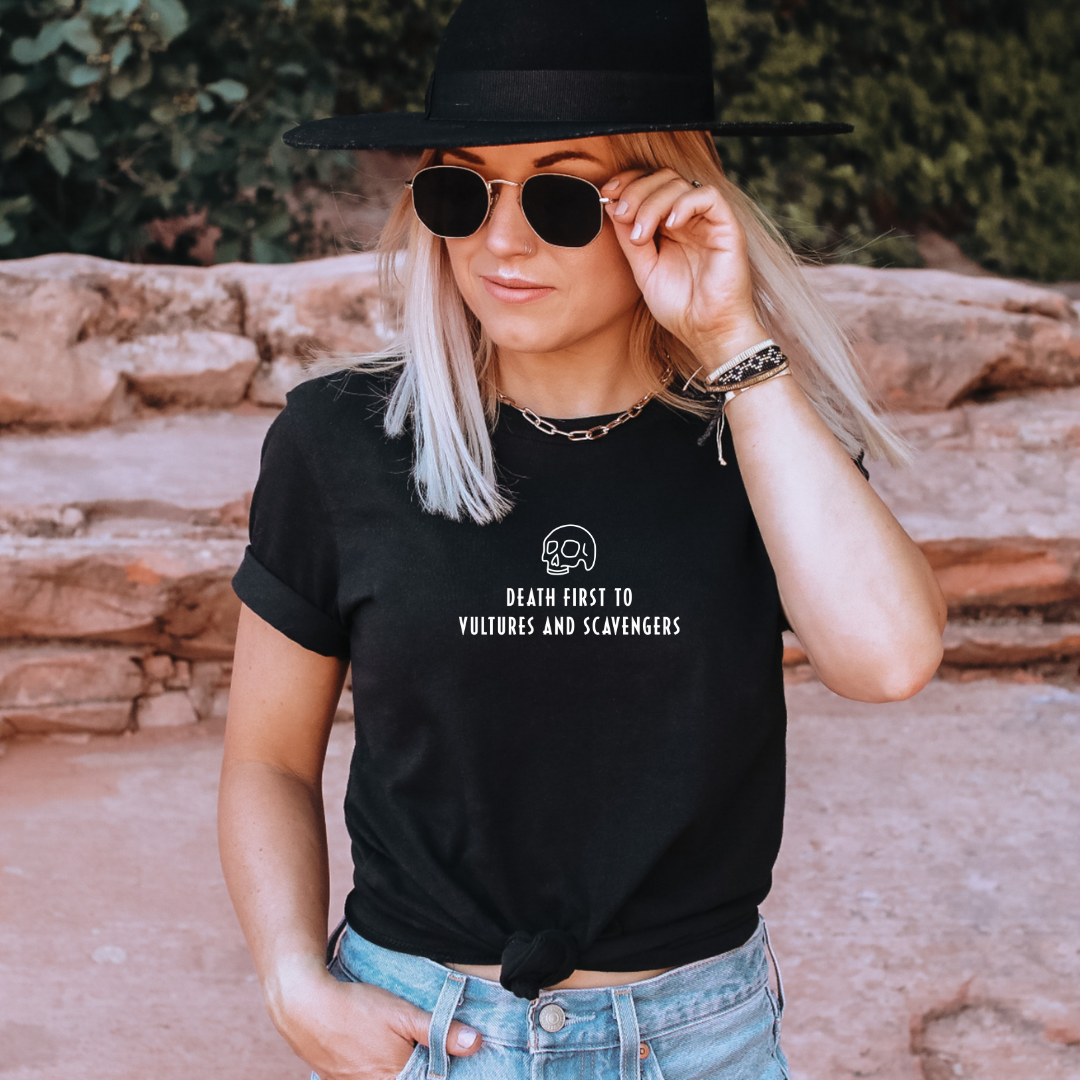 Death First to Vultures and Scavengers Embroidered T-Shirt